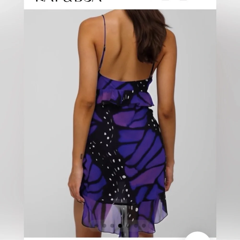 NWT Rat & Boa Beatriz Dress New Purple Mini Silk Black Butterfly Small Cocktail - Picture 5 of 13
